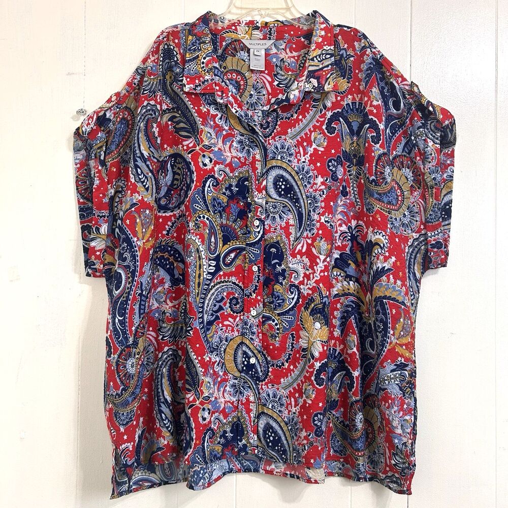 MULTIPLES Women Pullover Tunic Dolman Cap Sleeve Button Soft Knit Top Size 2X.